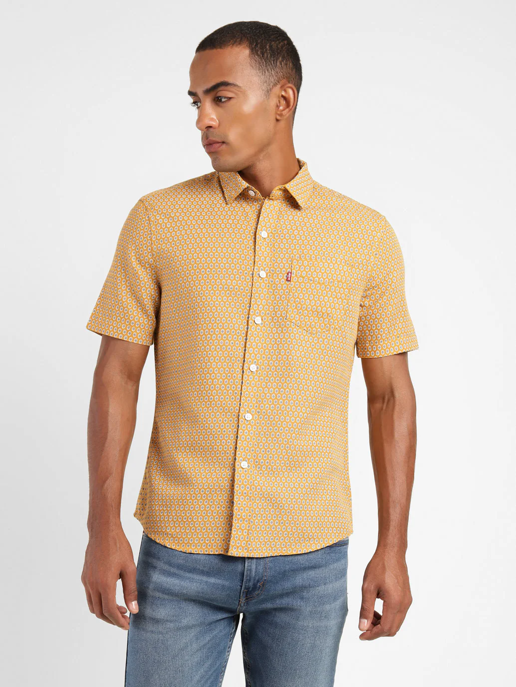 Men's Geometric Print Slim Fit Linen Shirt - Image 2