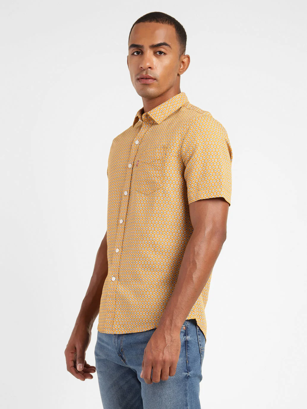 Men's Geometric Print Slim Fit Linen Shirt - Image 4