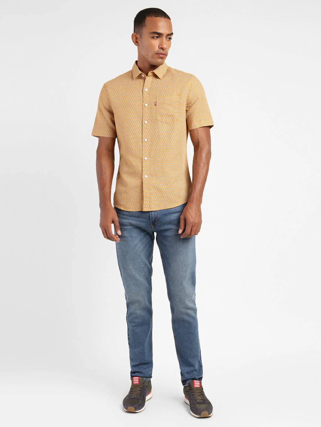 Men's Geometric Print Slim Fit Linen Shirt - Image 5