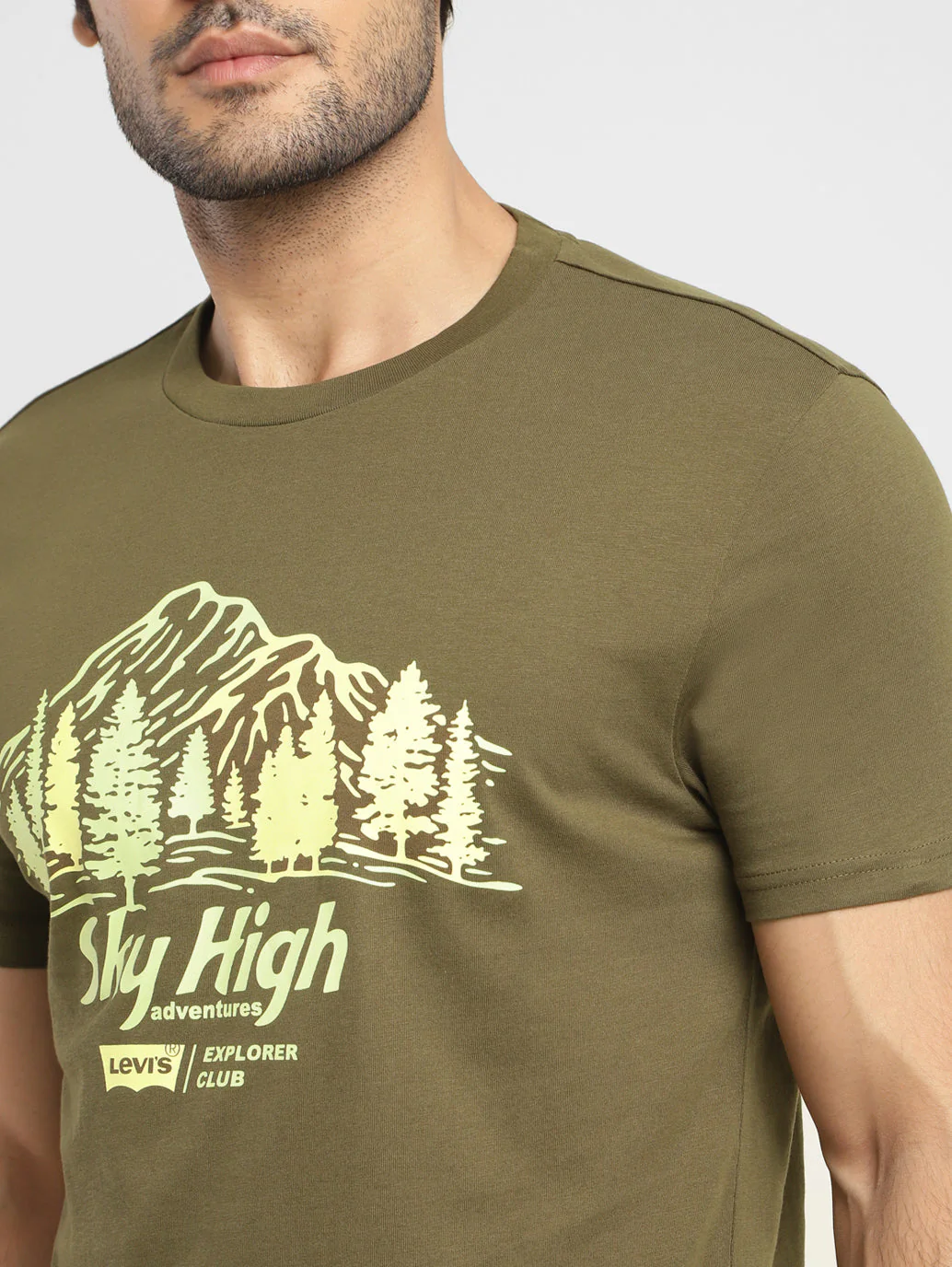 Men's Graphic Print Slim Fit T-shirt Olive - Image 5