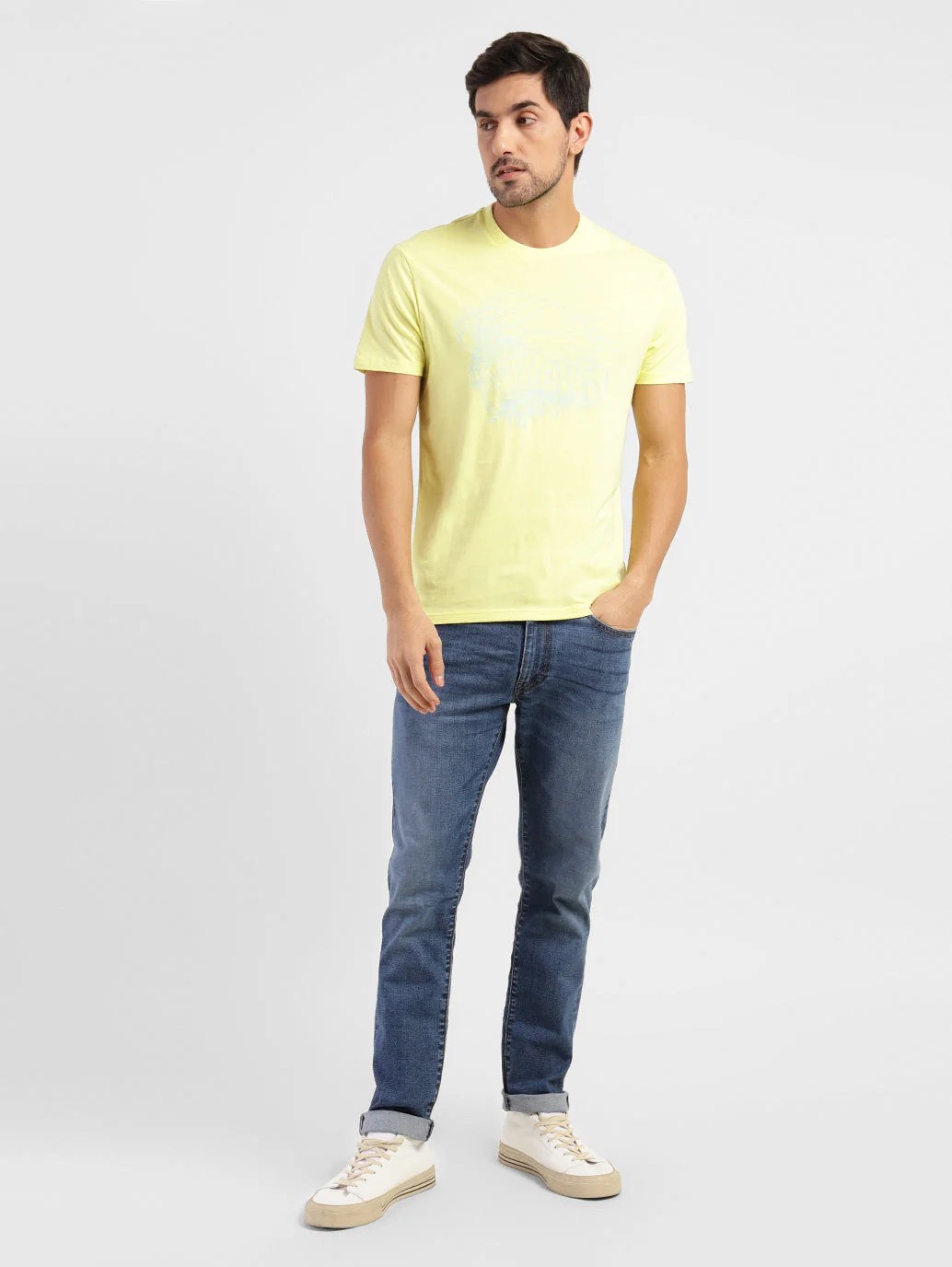 Men's Graphic Print Slim Fit T-shirt Yellow - Image 2