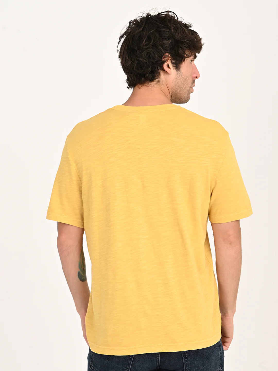 Men's Graphic Print Yellow Crew Neck T-shirt - Image 4
