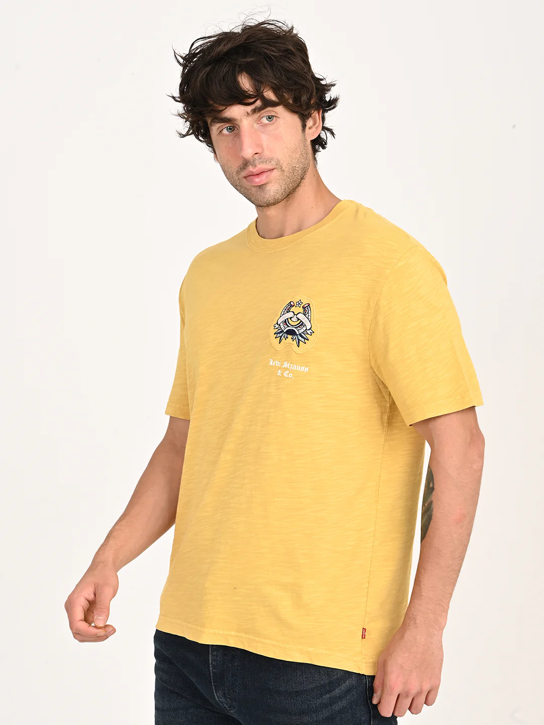 Men's Graphic Print Yellow Crew Neck T-shirt - Image 5
