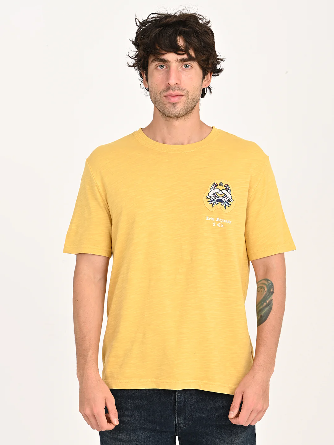 Men's Graphic Print Yellow Crew Neck T-shirt - Image 6