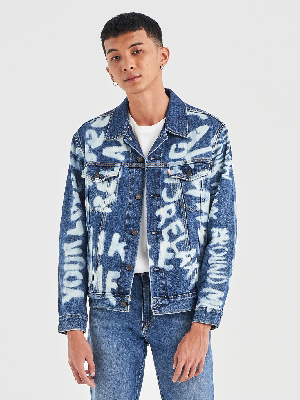 Men's Graphic Print Spread Collar Denim Jacket - Image 3