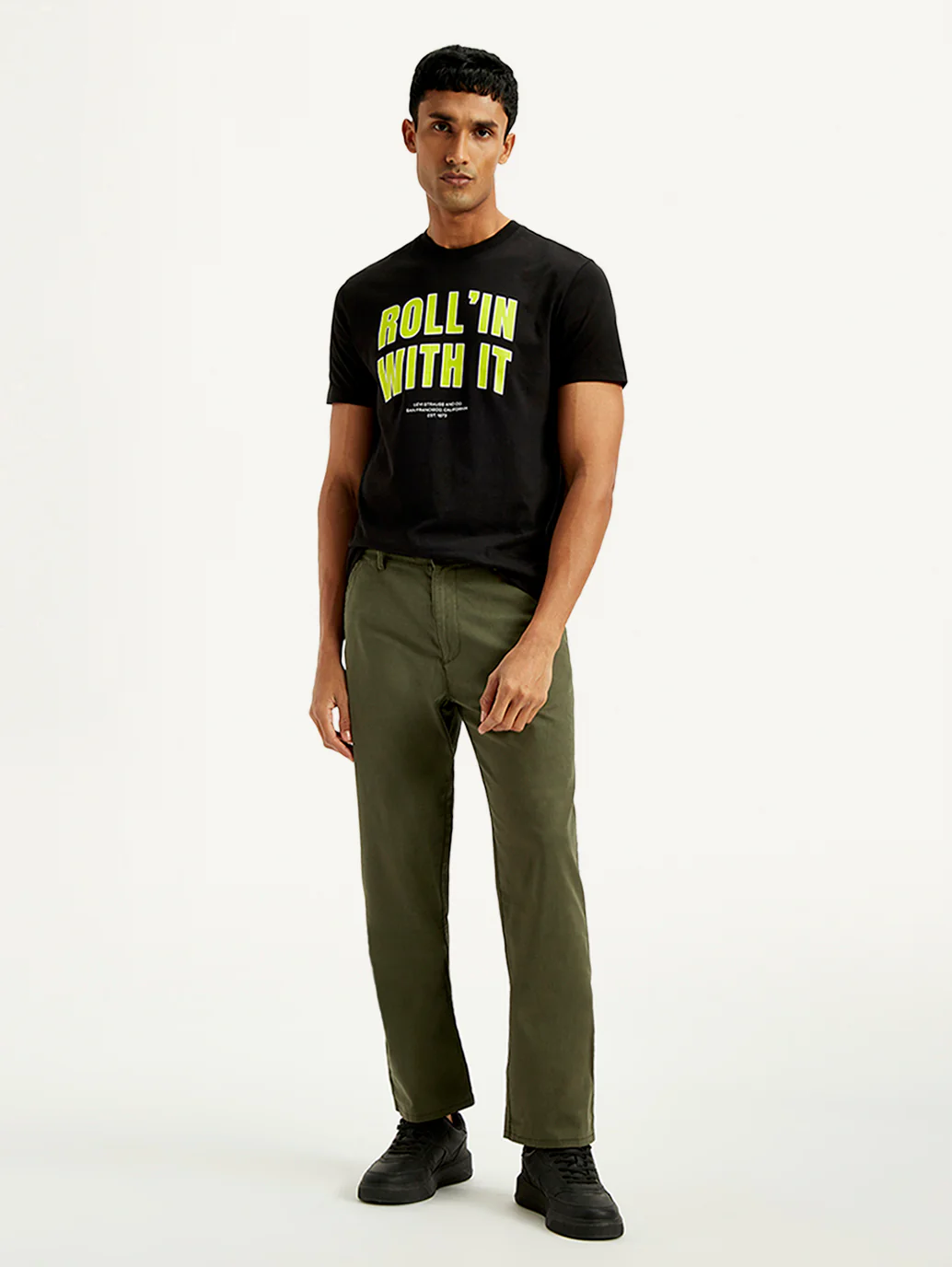 Men's Olive Green Relaxed Straight Fit Chinos