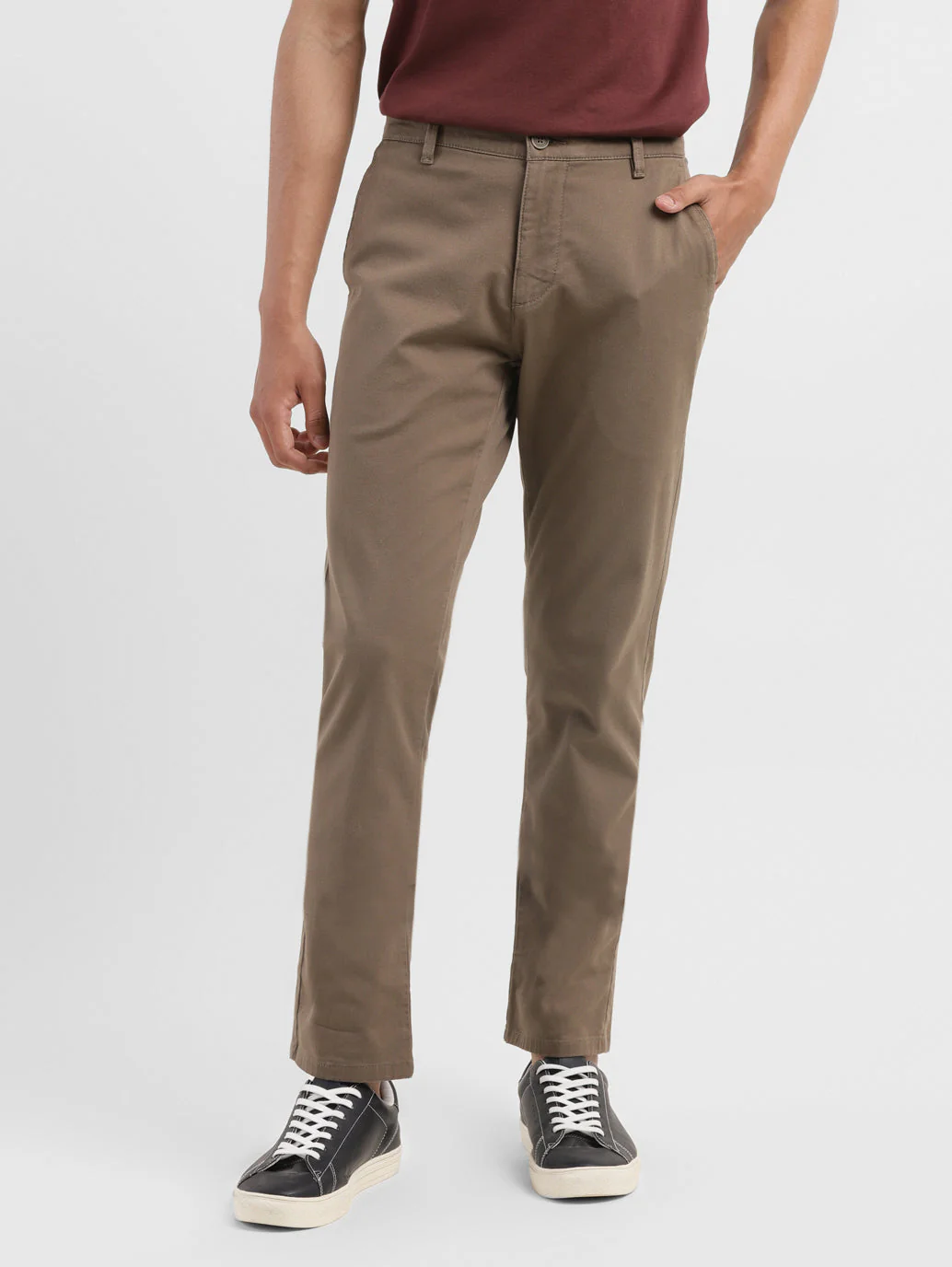 Men's Brown Slim Fit Trousers - Image 2