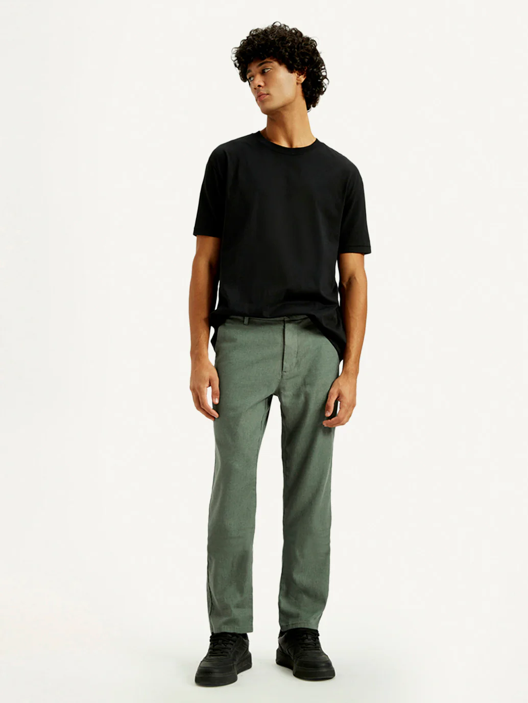Men's Green Straight Fit Mid Rise Linen Chinos - Image 6
