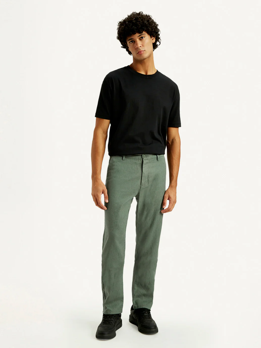 Men's Green Straight Fit Mid Rise Linen Chinos - Image 7