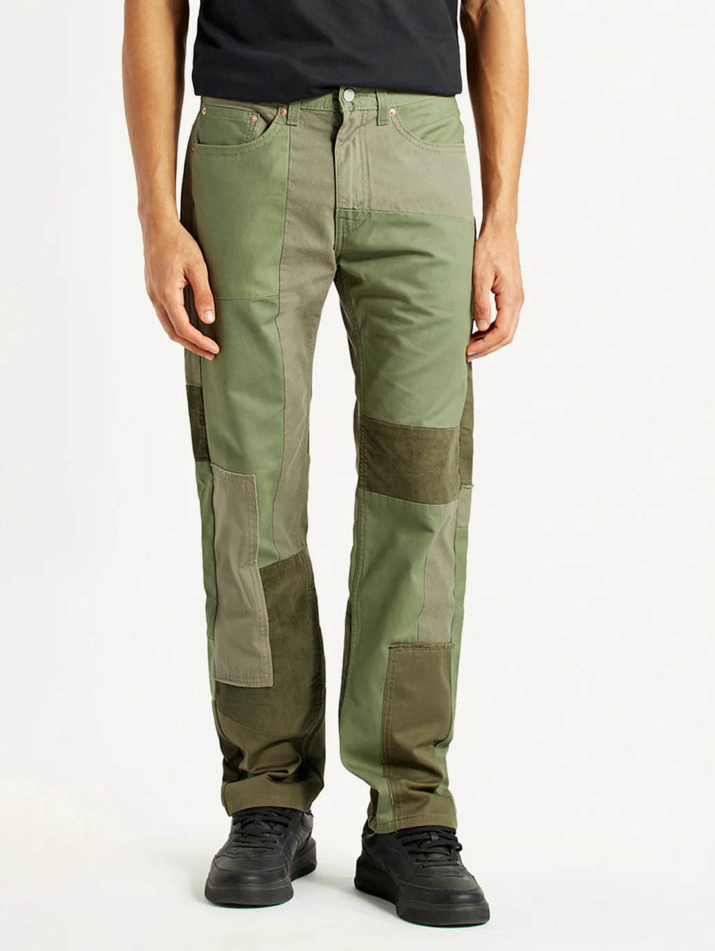 Men's 505 Green Patchwork Straight Fit Chinos - Image 3