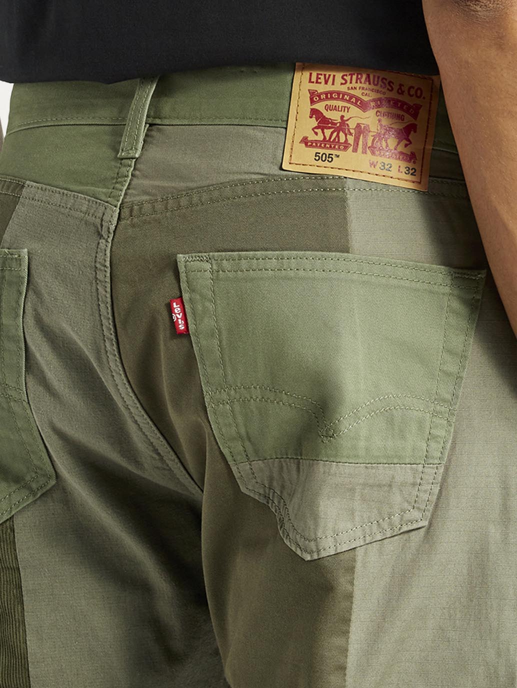 Men's 505 Green Patchwork Straight Fit Chinos - Image 6