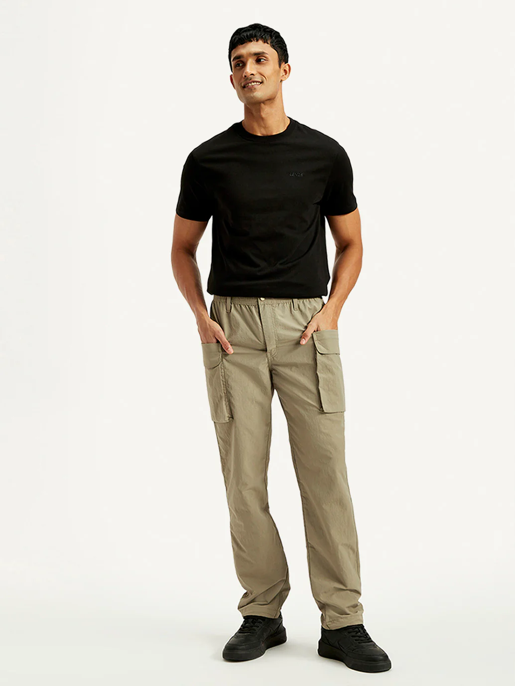 Men's Khaki Authentic Straight Fit Cargo Trousers - Image 3