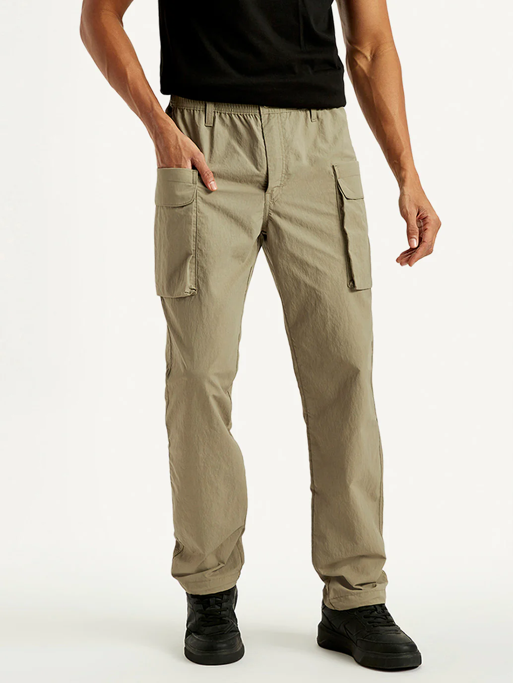 Men's Khaki Authentic Straight Fit Cargo Trousers - Image 4