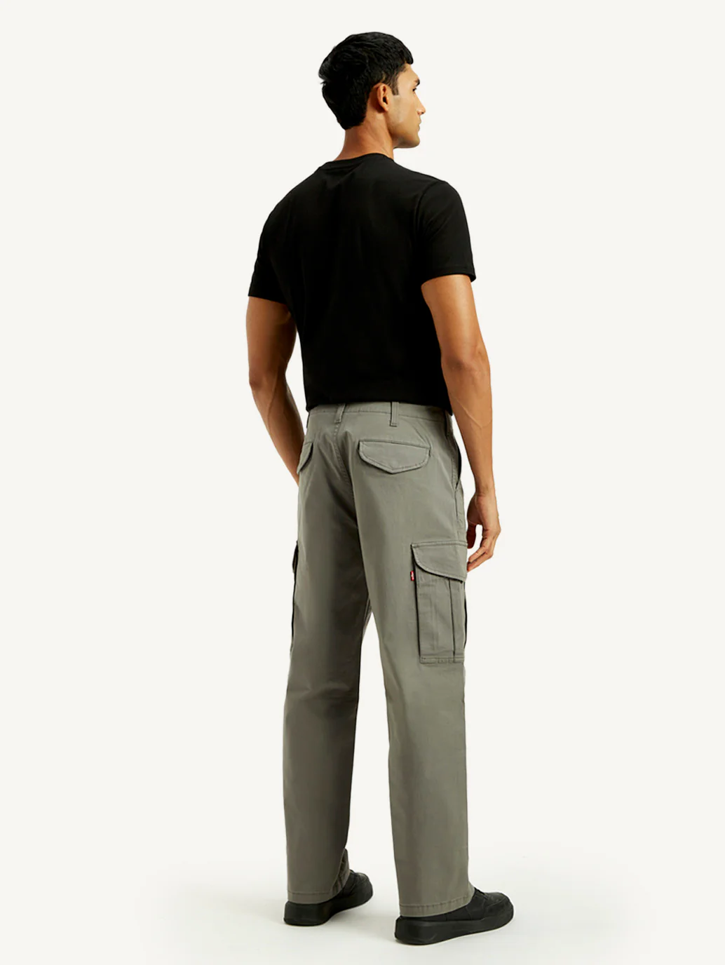 Men's Grey Baggy Fit Mid Rise Cargo Trousers - Image 4