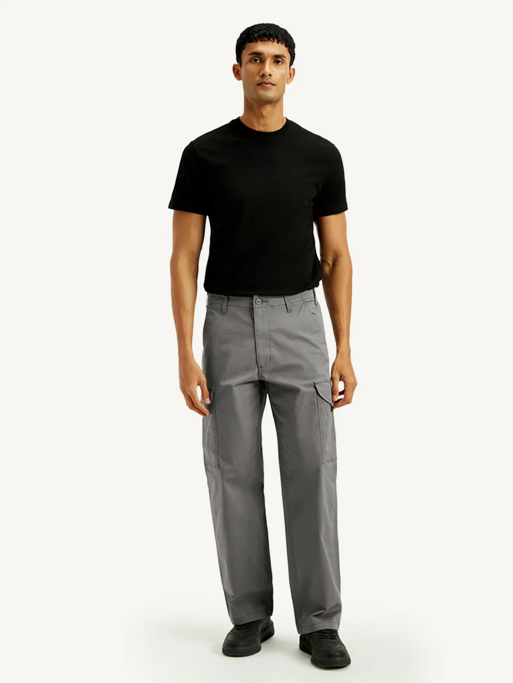 Men's Grey Baggy Fit Mid Rise Cargo Trousers - Image 7