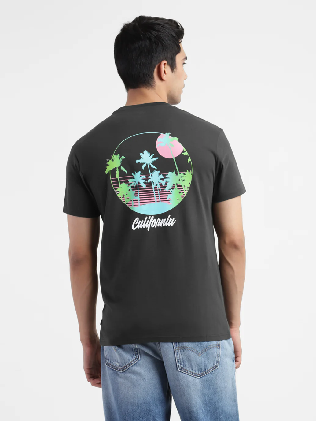 Men's Grey Printed Crew Neck T Shirt - Image 3