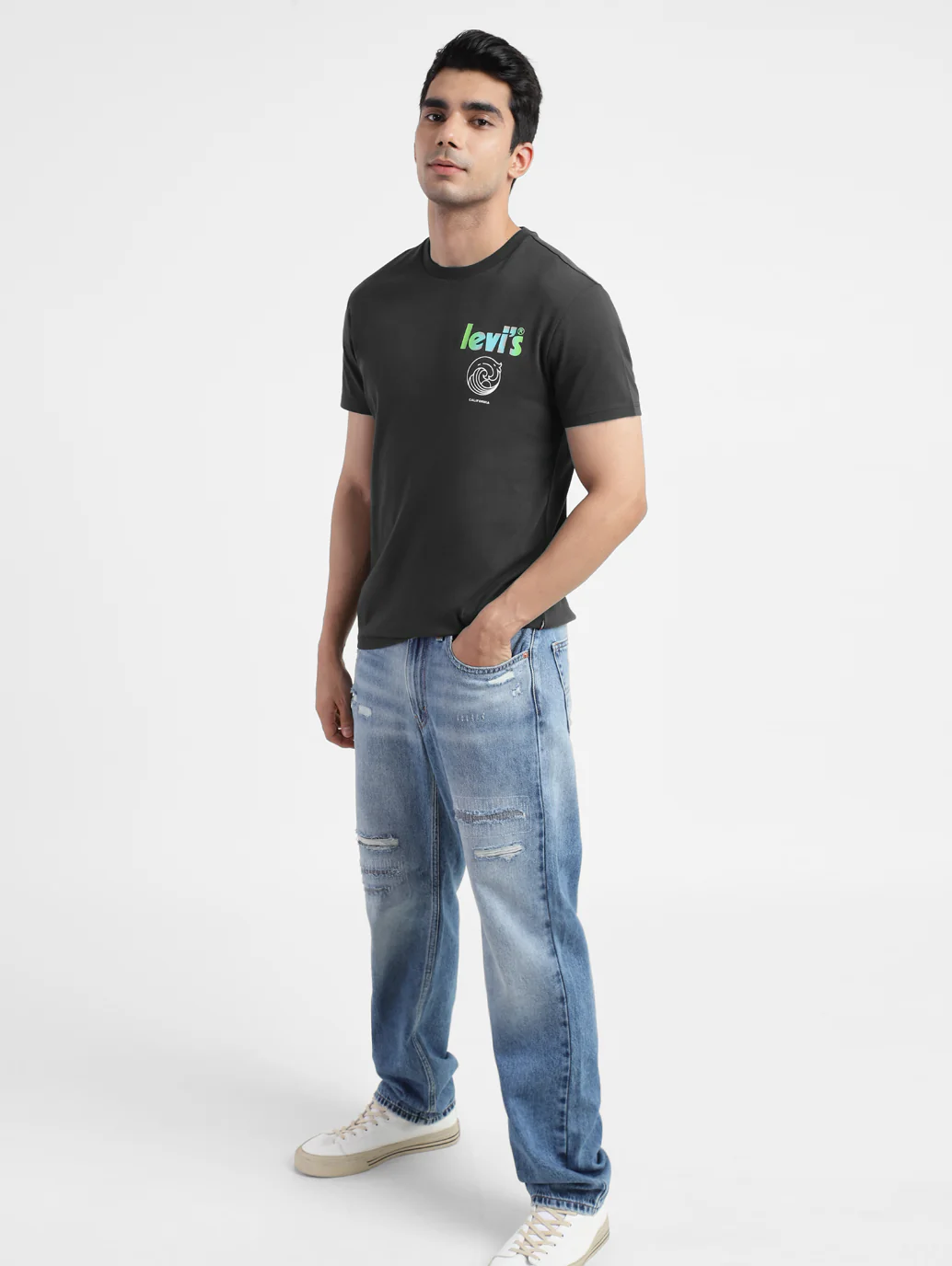Men's Grey Printed Crew Neck T Shirt - Image 7