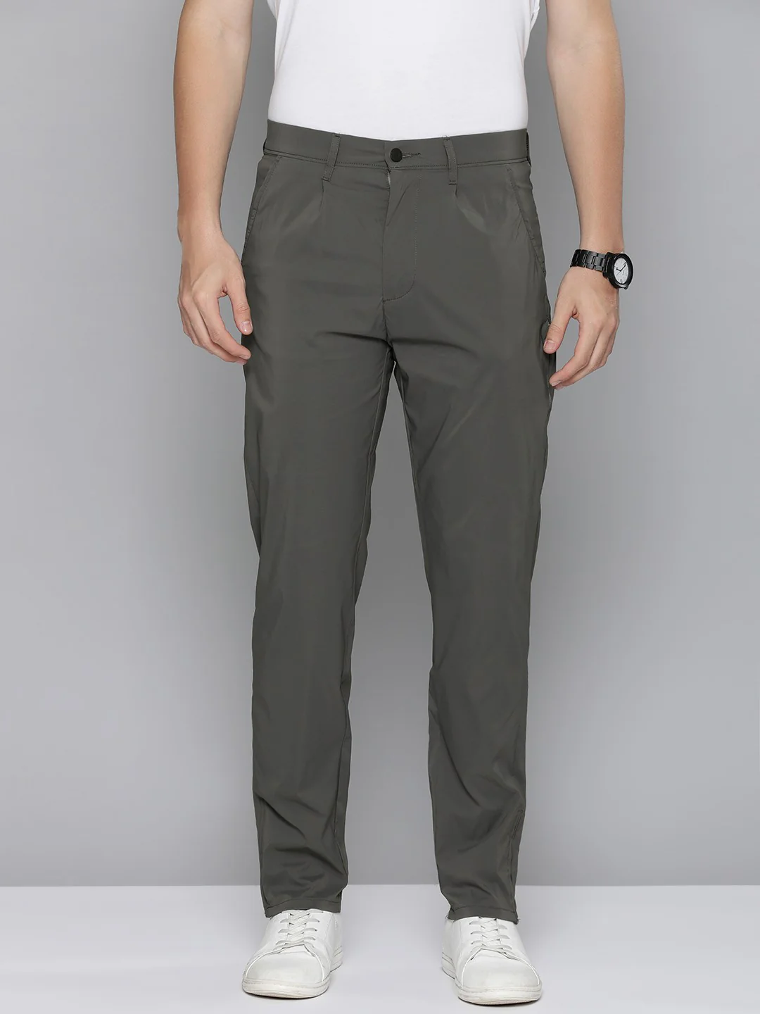 Men's Grey Regular Fit Trousers - Image 2