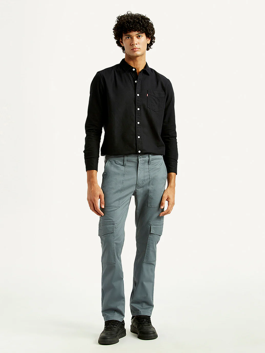 Men's Grey Slim Fit Cargo Trousers - Image 2