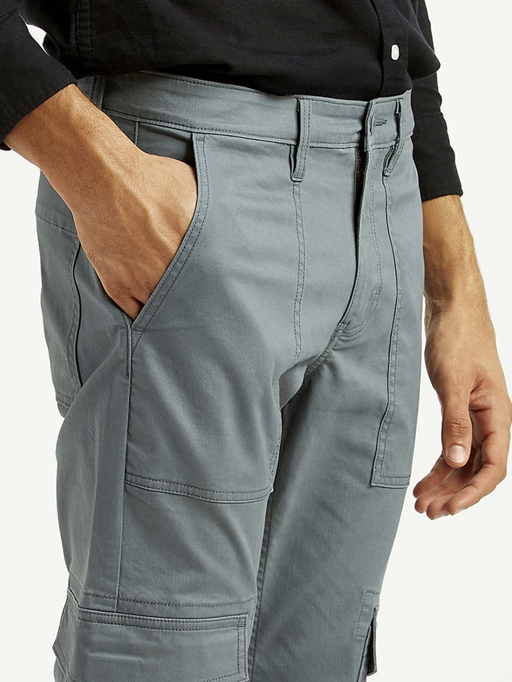 Men's Grey Slim Fit Cargo Trousers - Image 5