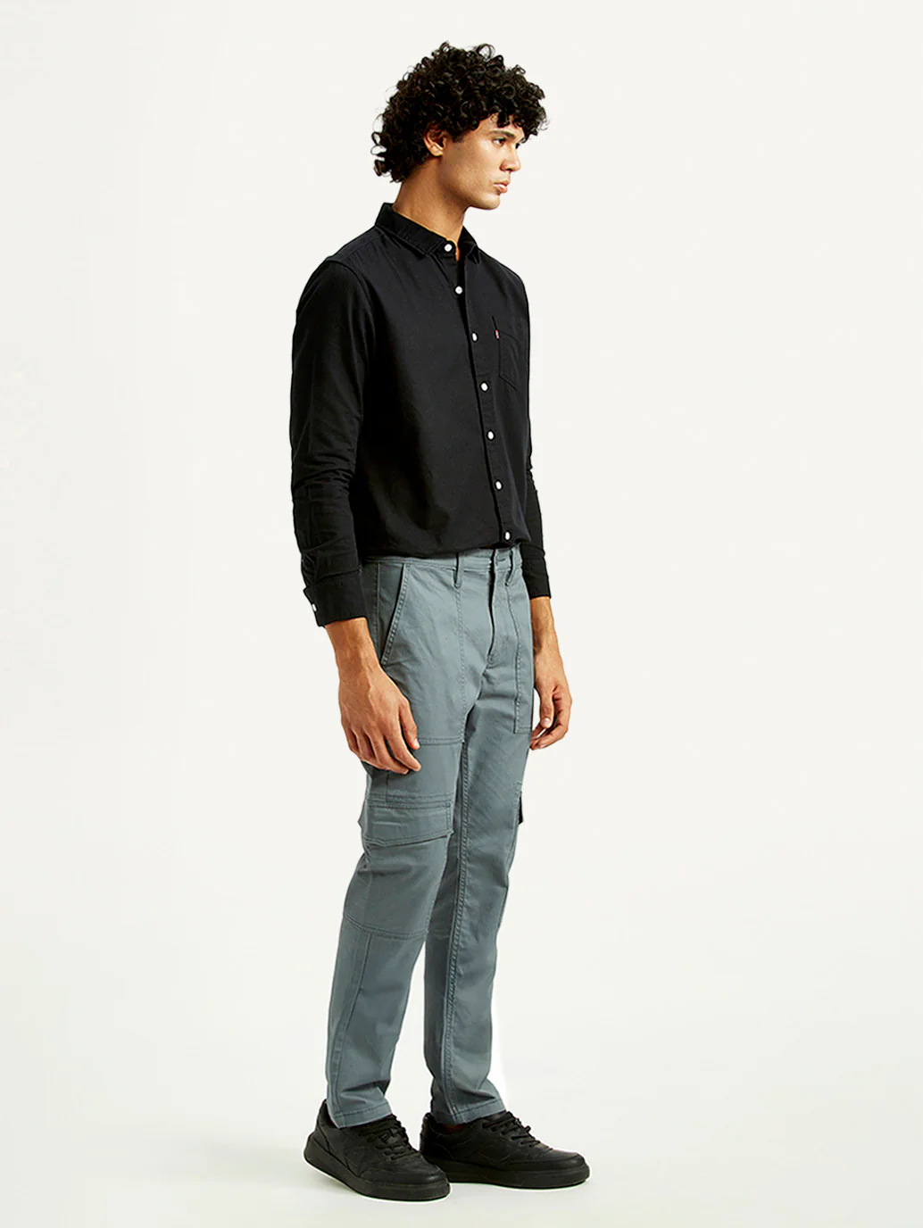 Men's Grey Slim Fit Cargo Trousers - Image 6