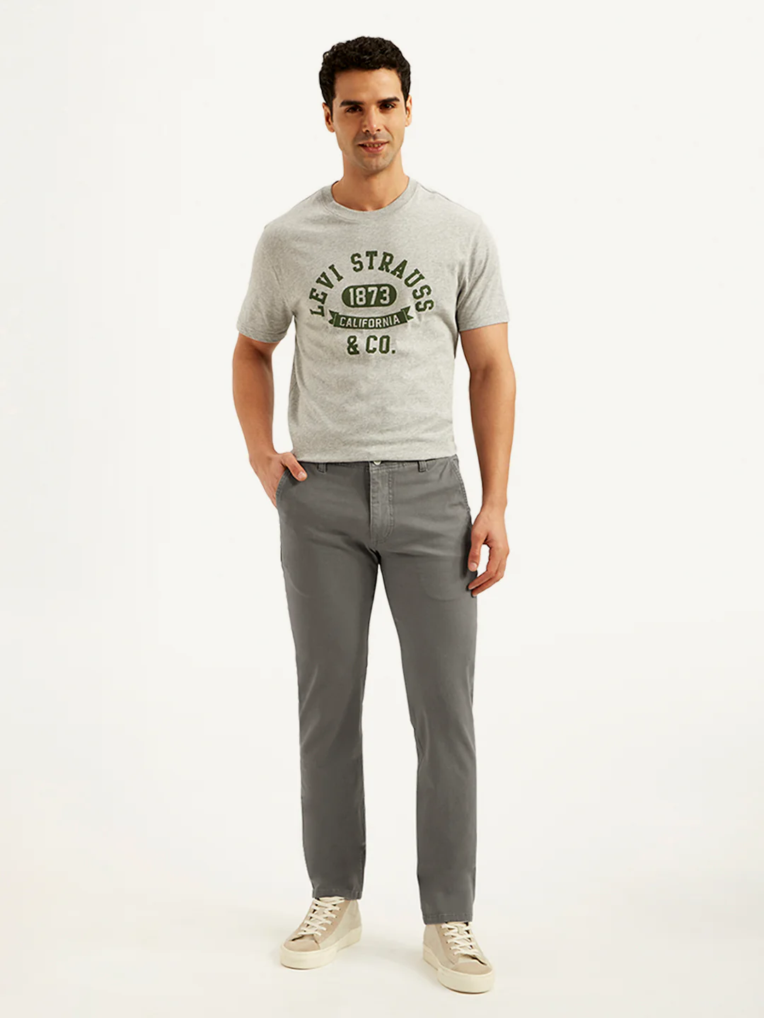 Men's Grey Slim Fit Chinos - Image 2