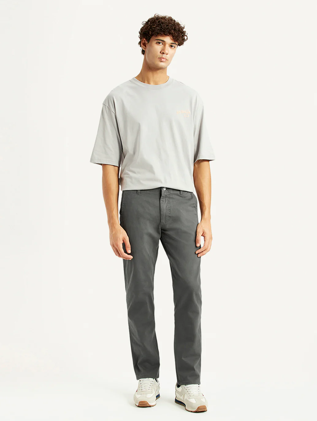 Men's Grey Slim Fit Mid Rise Chinos