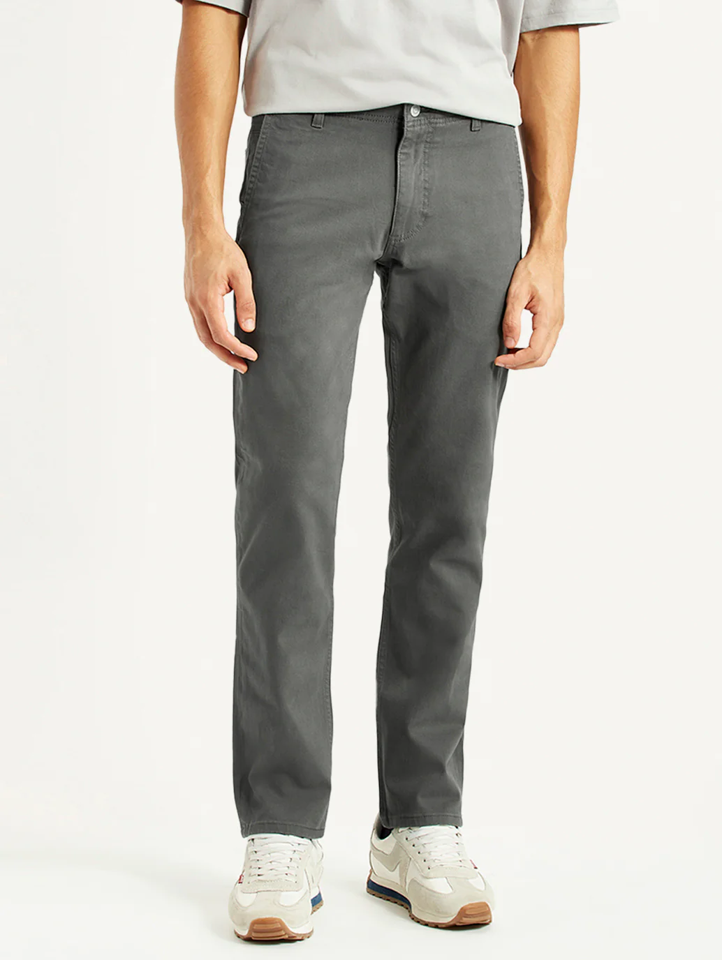 Men's Grey Slim Fit Mid Rise Chinos - Image 2
