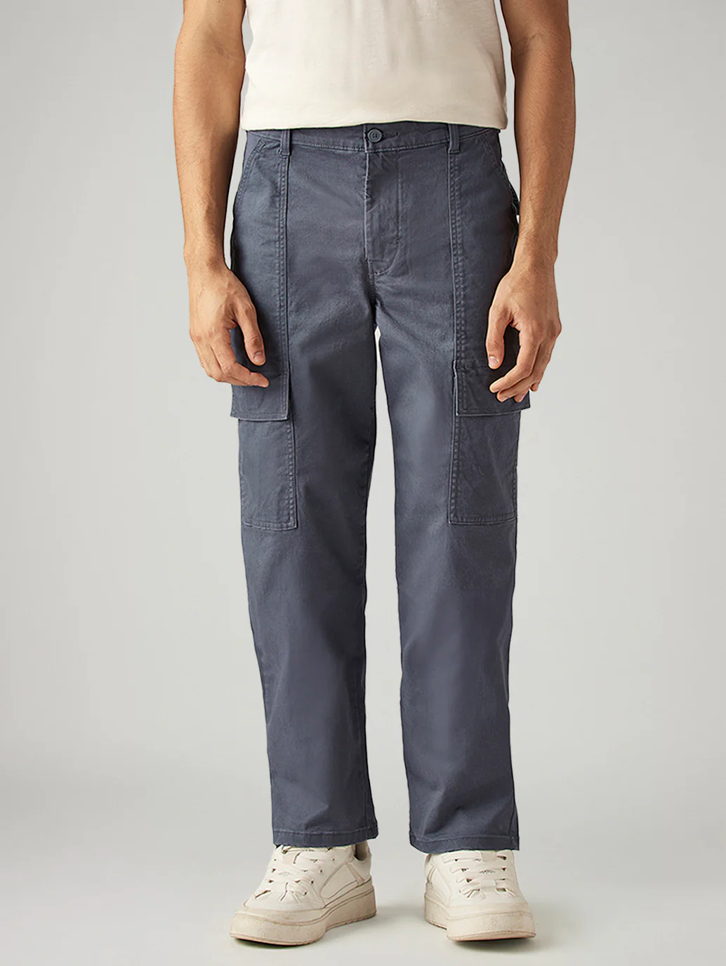 Men's Grey Straight Fit Commuter Mid Rise Trousers - Image 3