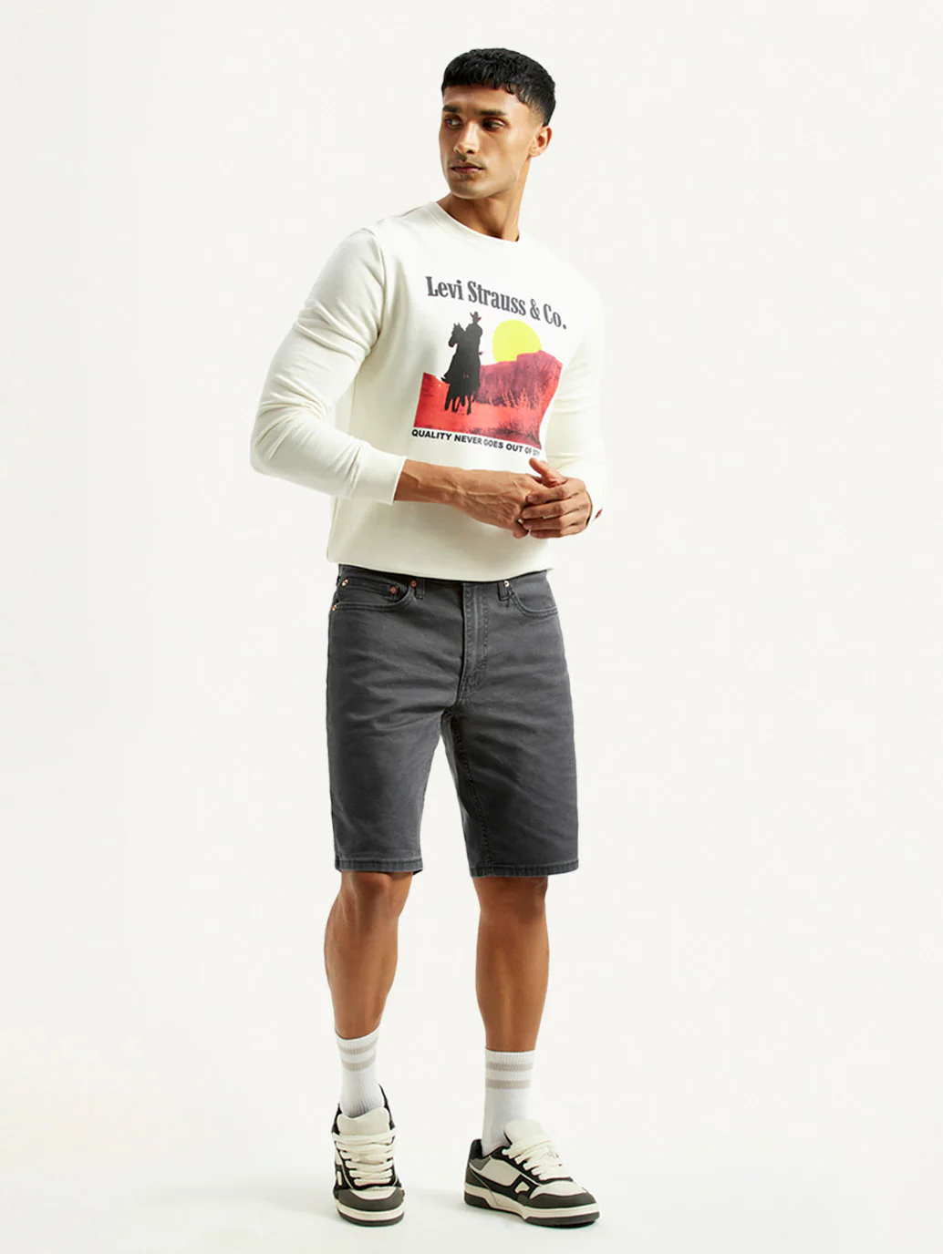 Men's Grey Tapered Mid Rise Shorts - Image 6