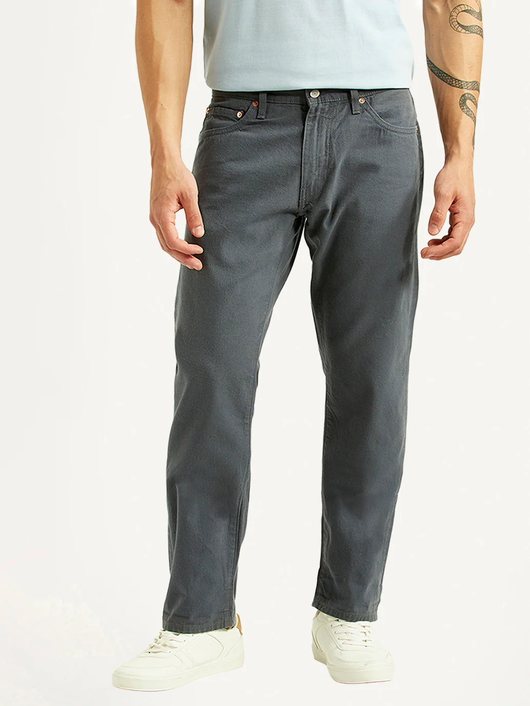 Men's 541 Grey Athletic Tapered Fit Selvedge Mid Rise Trousers - Image 3