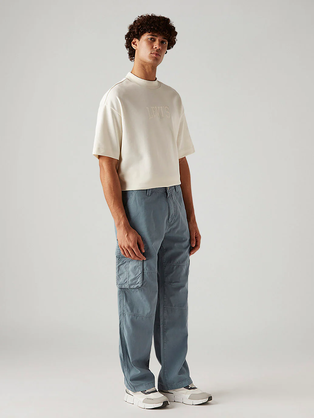 Men's Blue Baggy Fit Mid Rise Cargos - Image 4