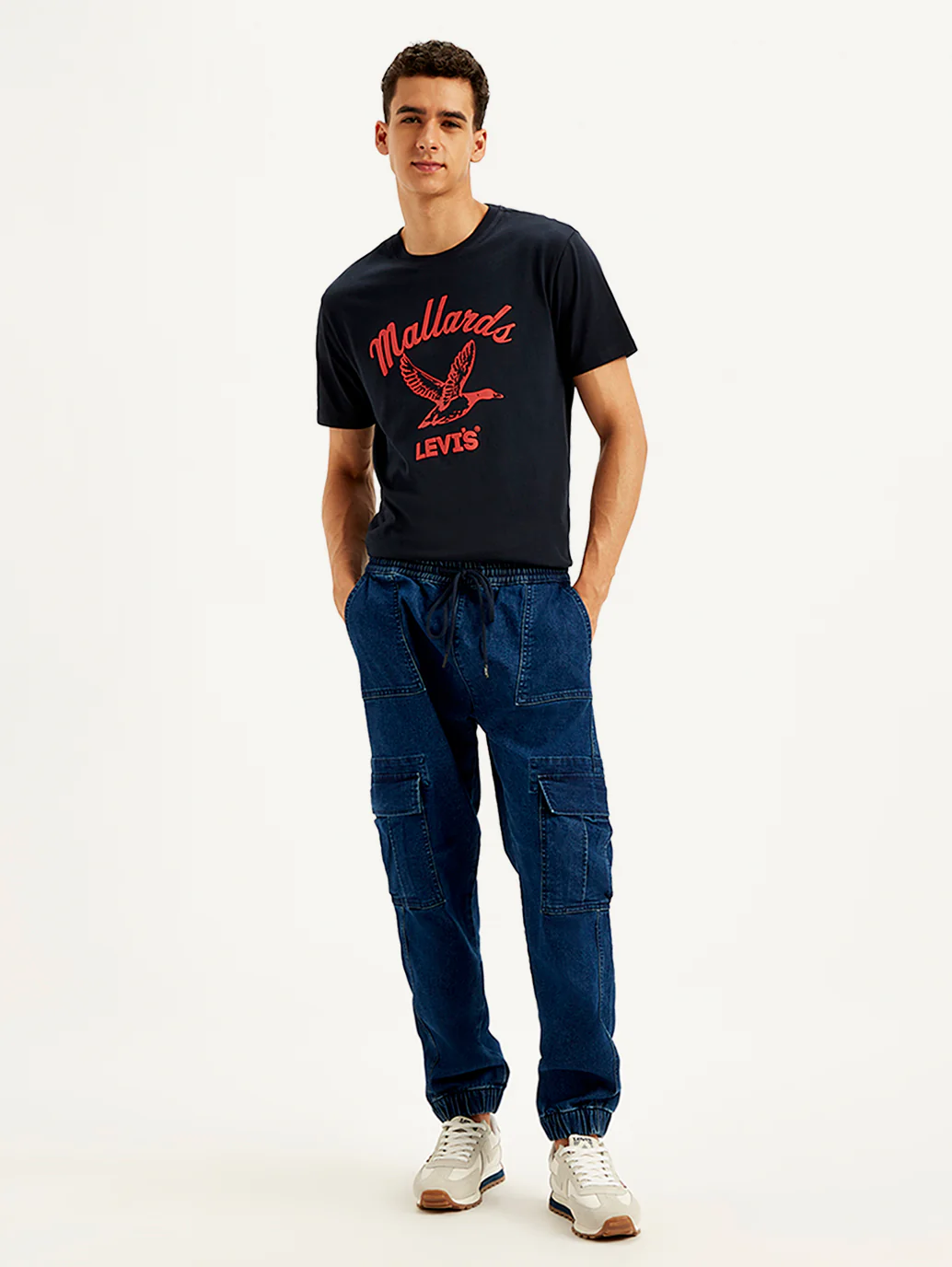 Men's Indigo Tapered Cargo Trousers - Image 2