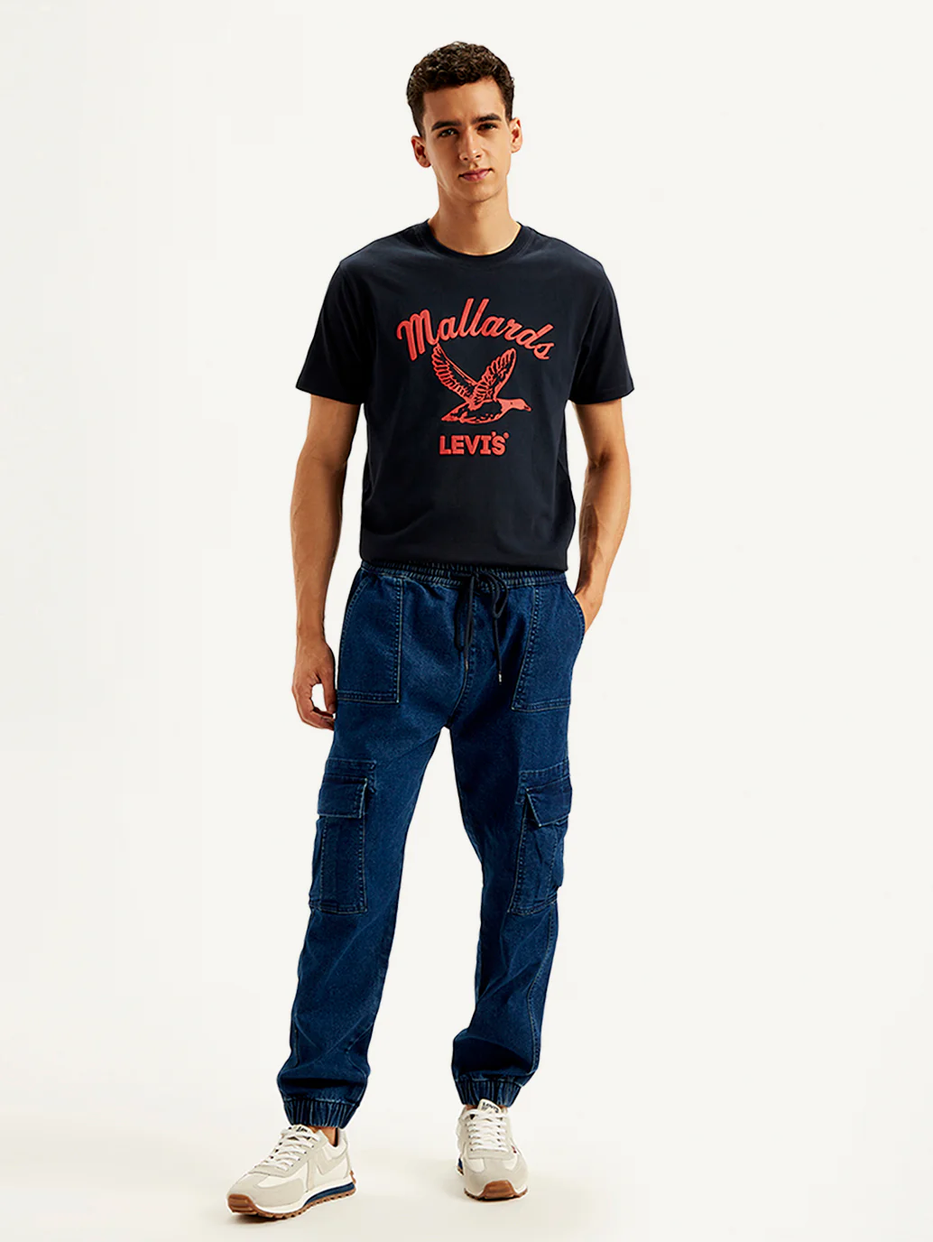 Men's Indigo Tapered Cargo Trousers - Image 3