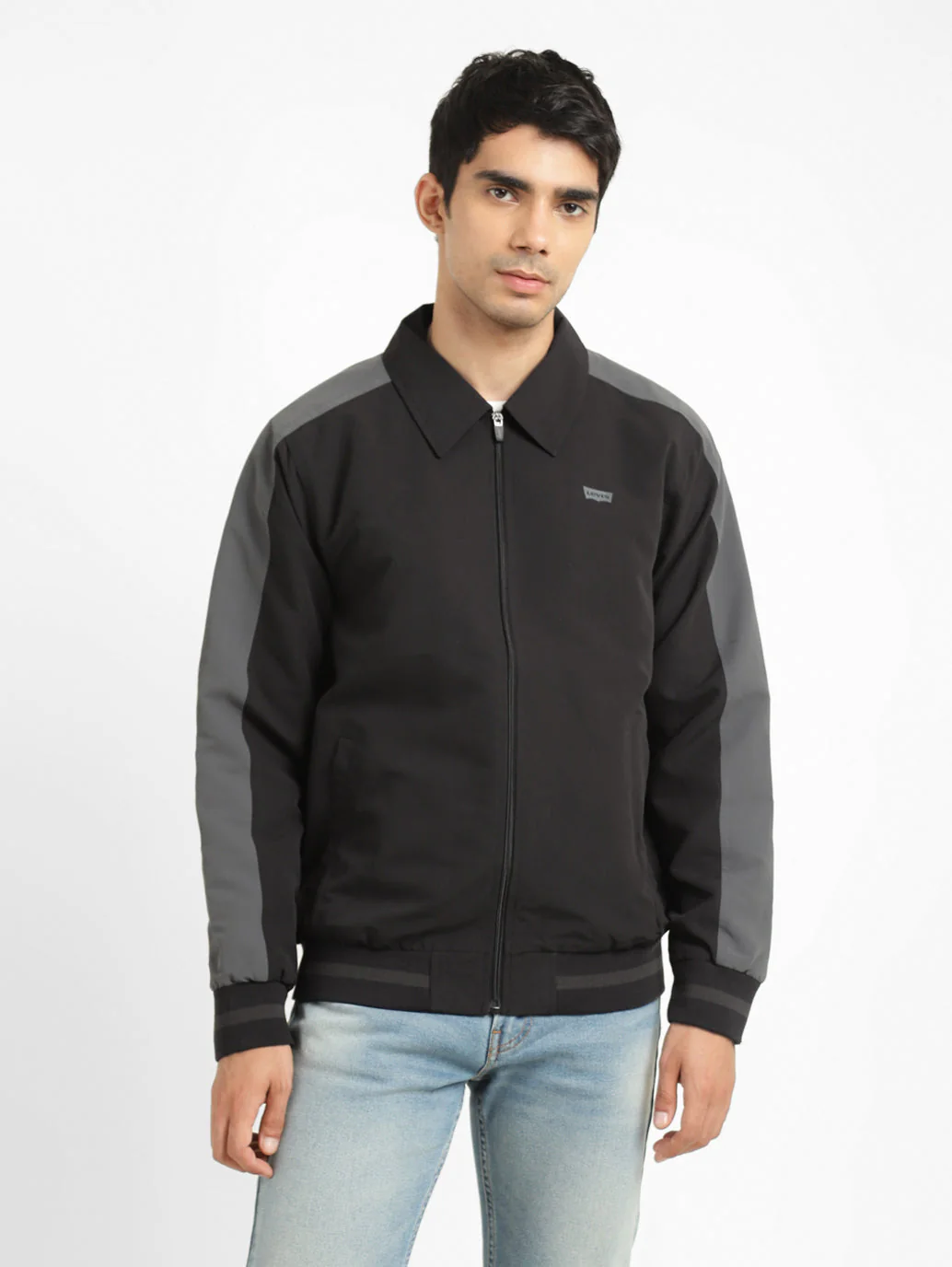 Men's Black High Neck Bomber Jacket - Image 2