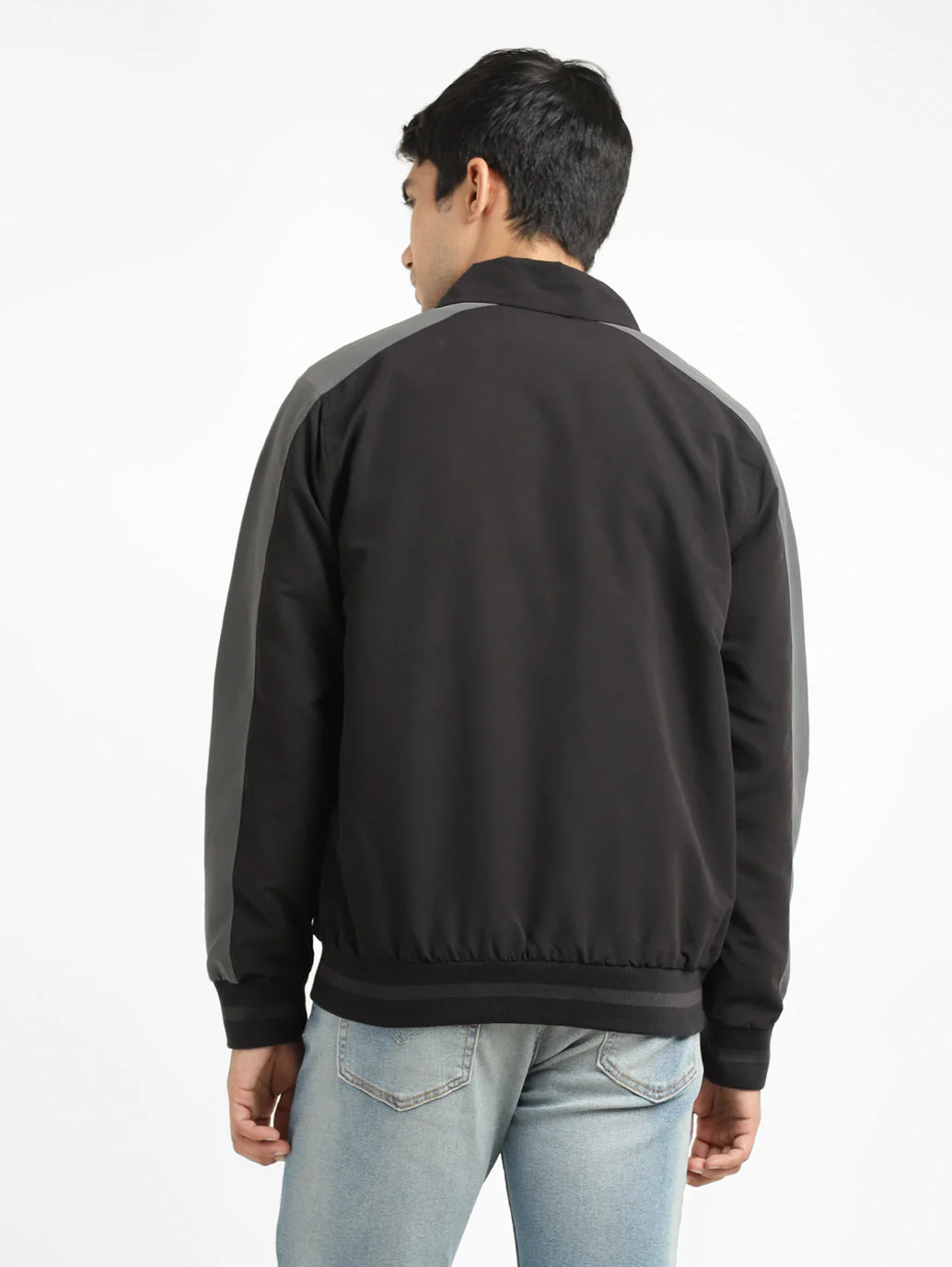 Men's Black High Neck Bomber Jacket - Image 3