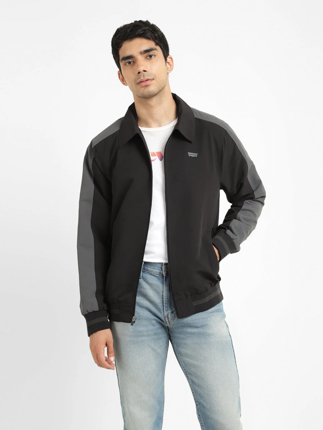 Men's Black High Neck Bomber Jacket - Image 6