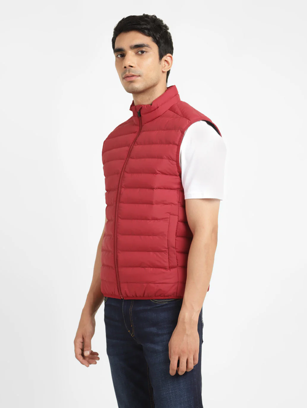 Men's Solid Red Sleeveless Quilted Jacket - Image 4