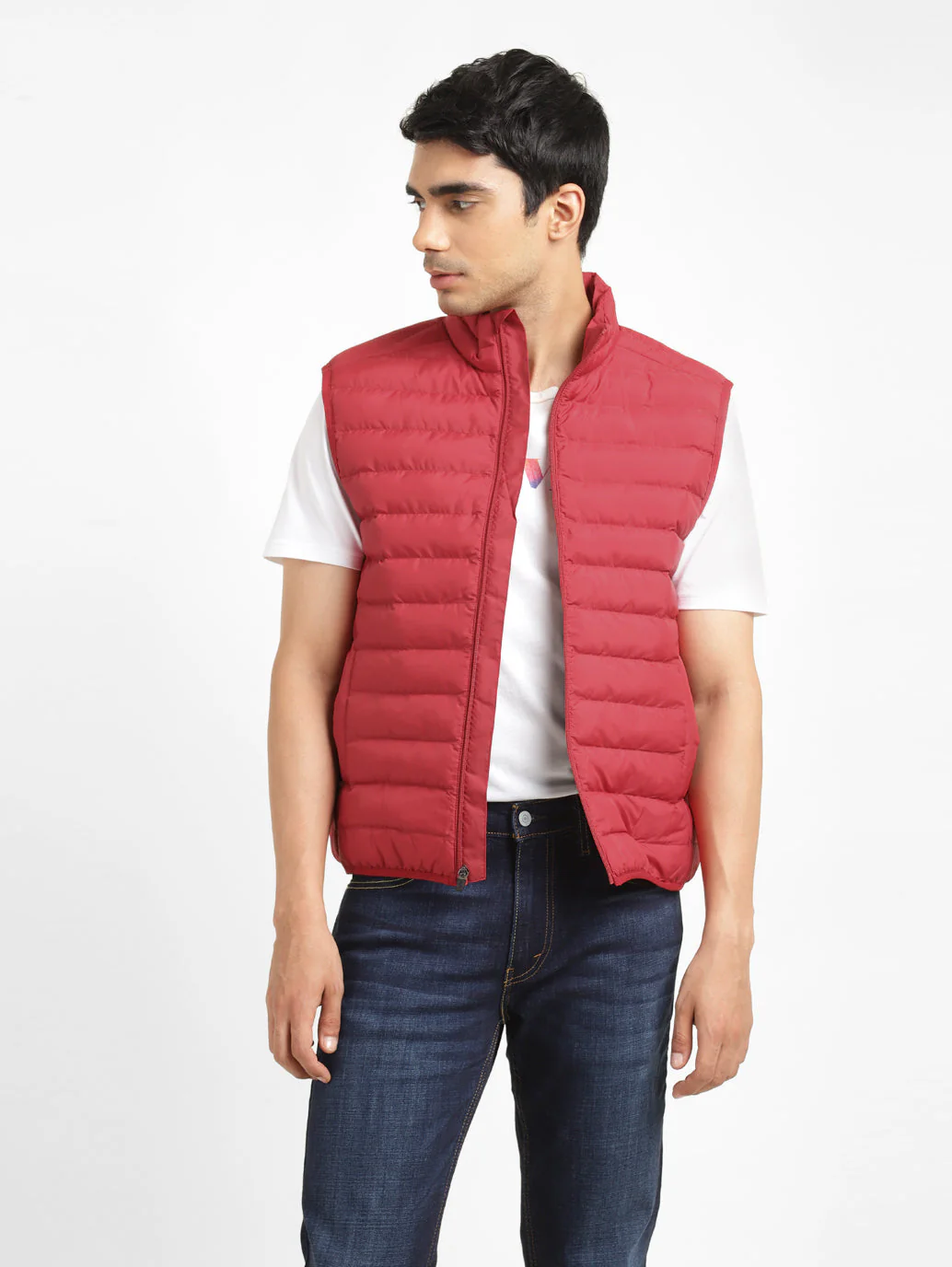 Men's Solid Red Sleeveless Quilted Jacket - Image 6