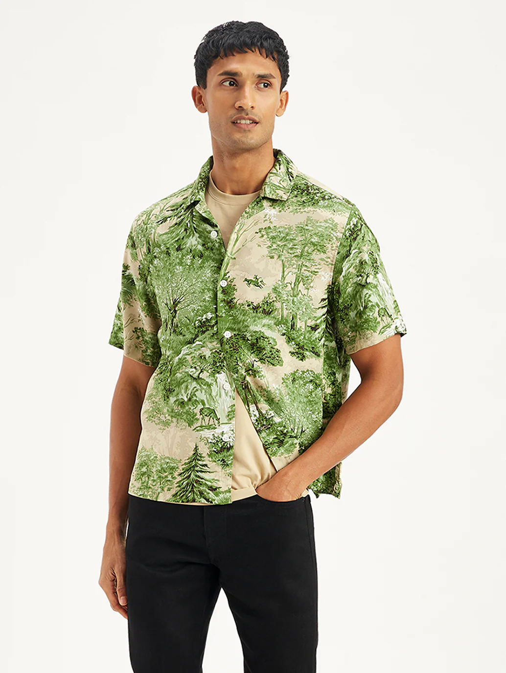 Men's Jacquard Regular Fit Camp Shirt