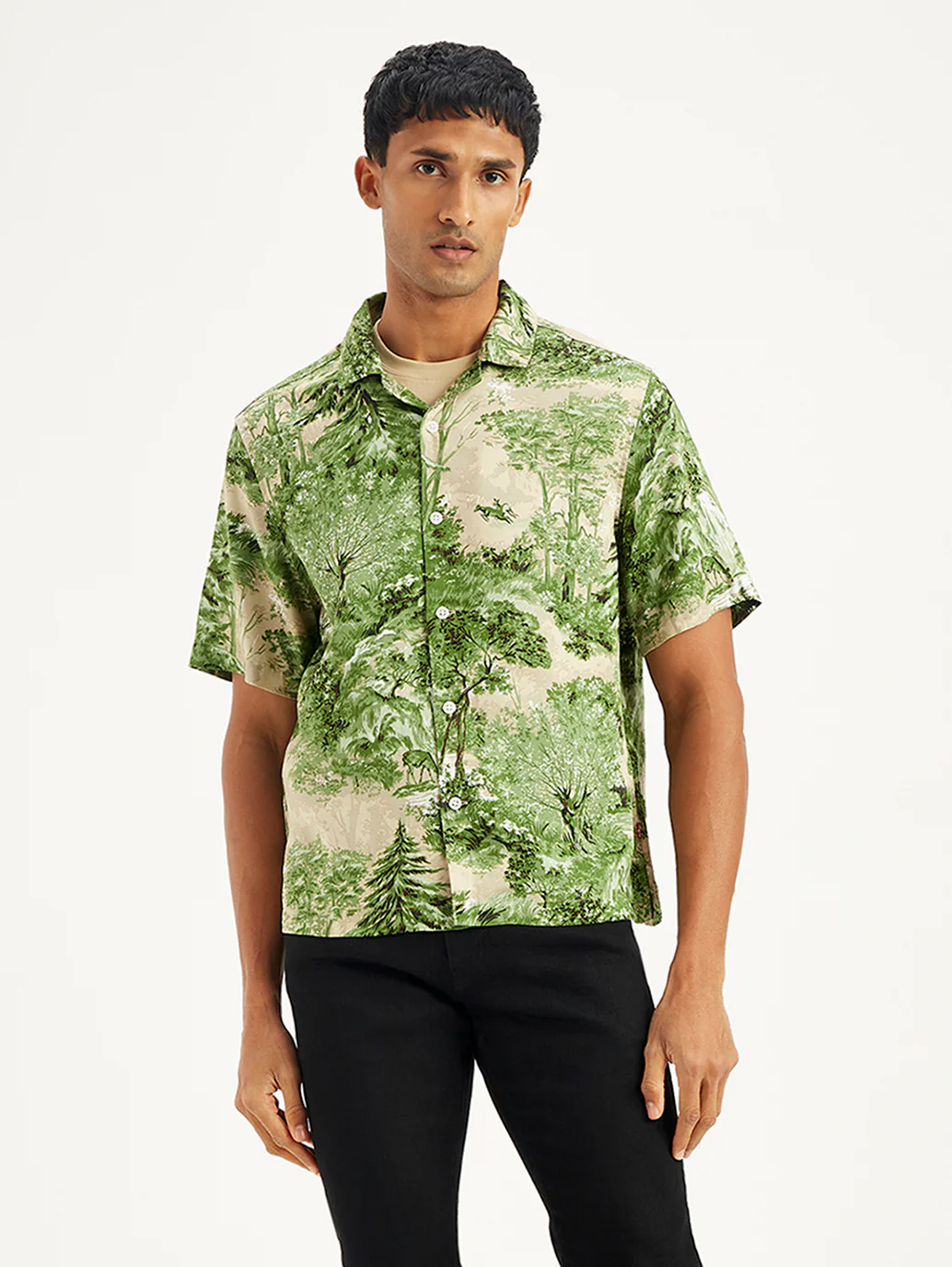 Men's Jacquard Regular Fit Camp Shirt - Image 3