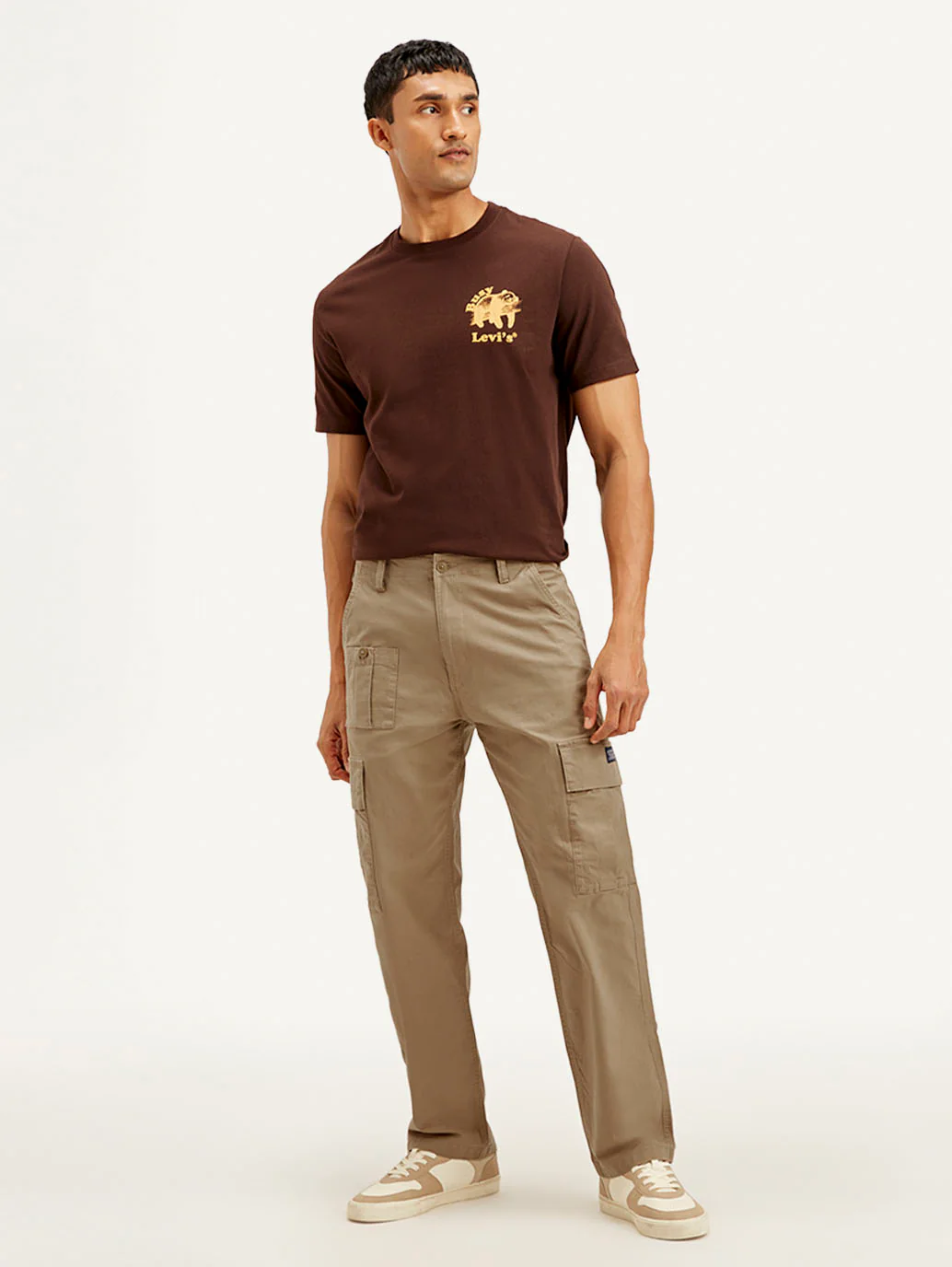 Men's Brown Loose Fit Cargo Trousers - Image 3