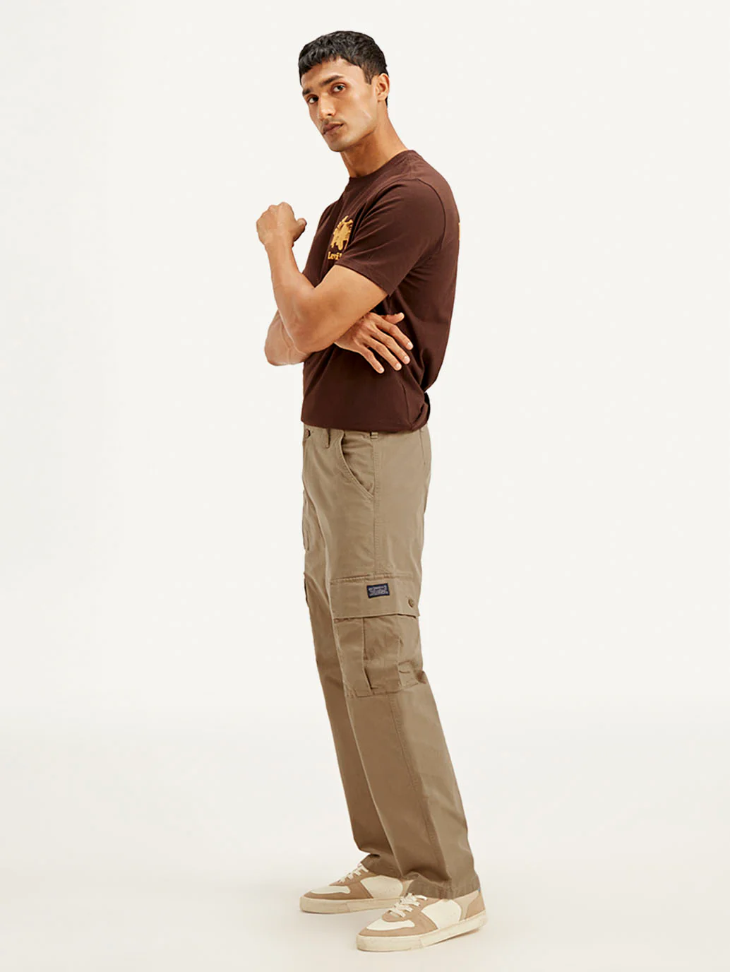 Men's Brown Loose Fit Cargo Trousers - Image 6