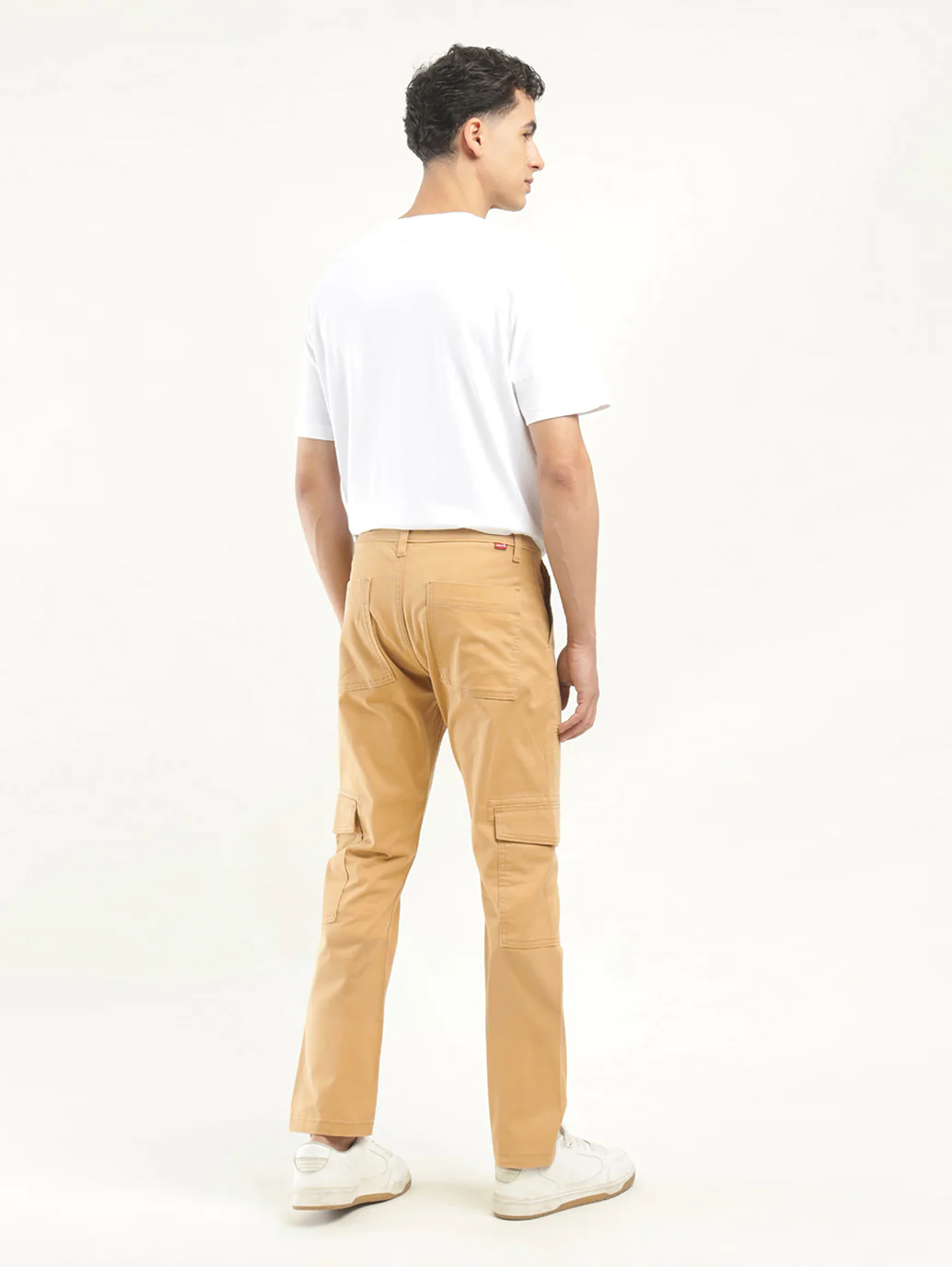 Men's Khaki Slim Fit Cargo Trousers - Image 3