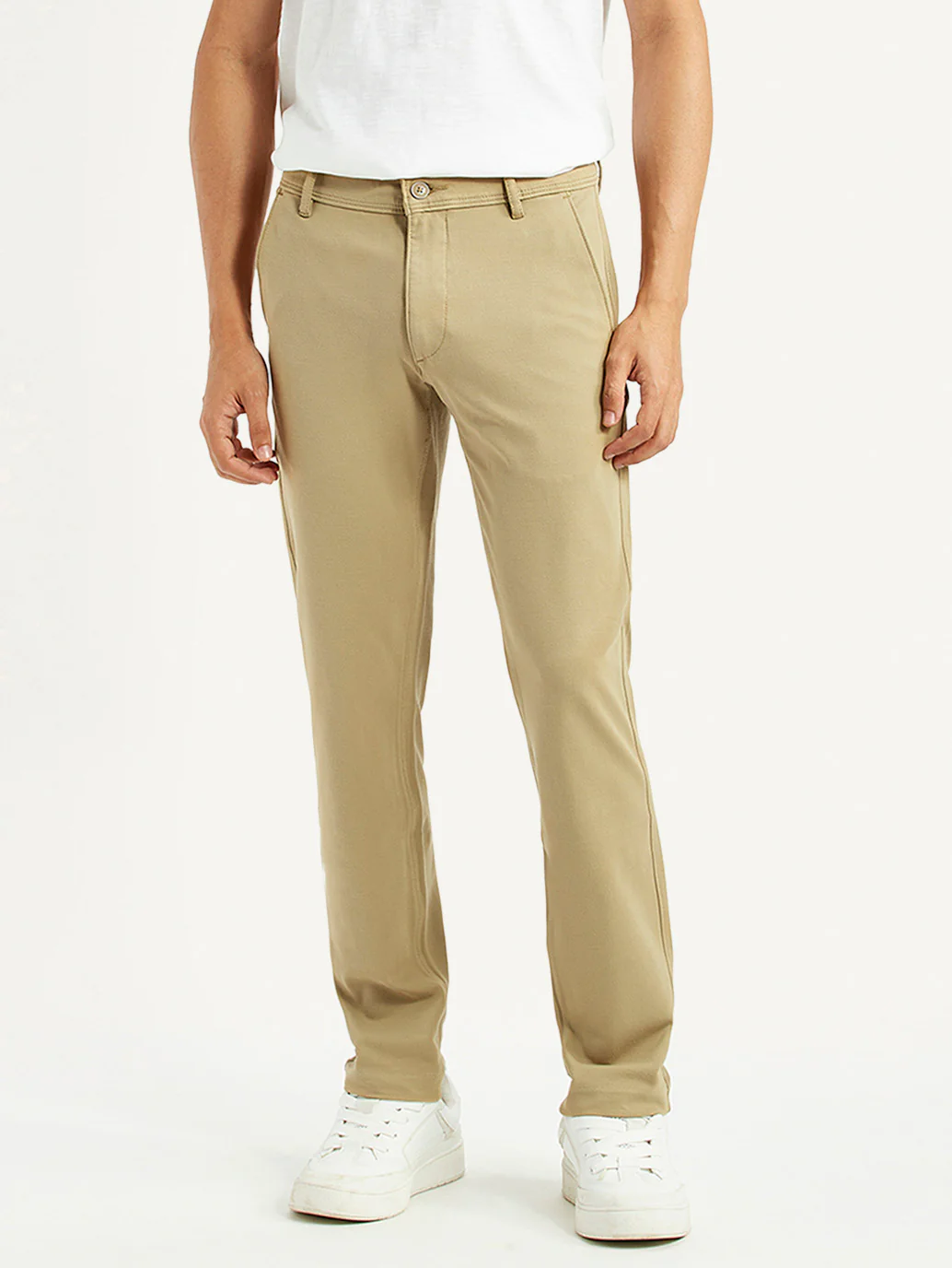Men's Khaki Slim Fit Chino Trousers - Image 2