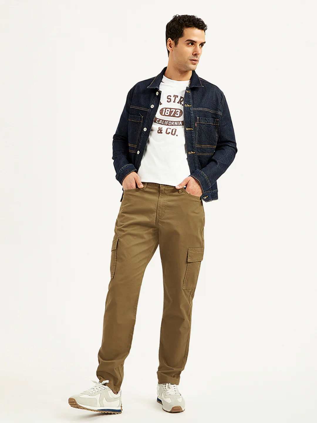 Men's Khaki Straight Fit Cargo Trousers