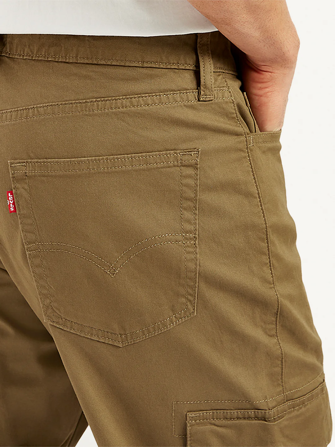 Men's Khaki Straight Fit Cargo Trousers - Image 5