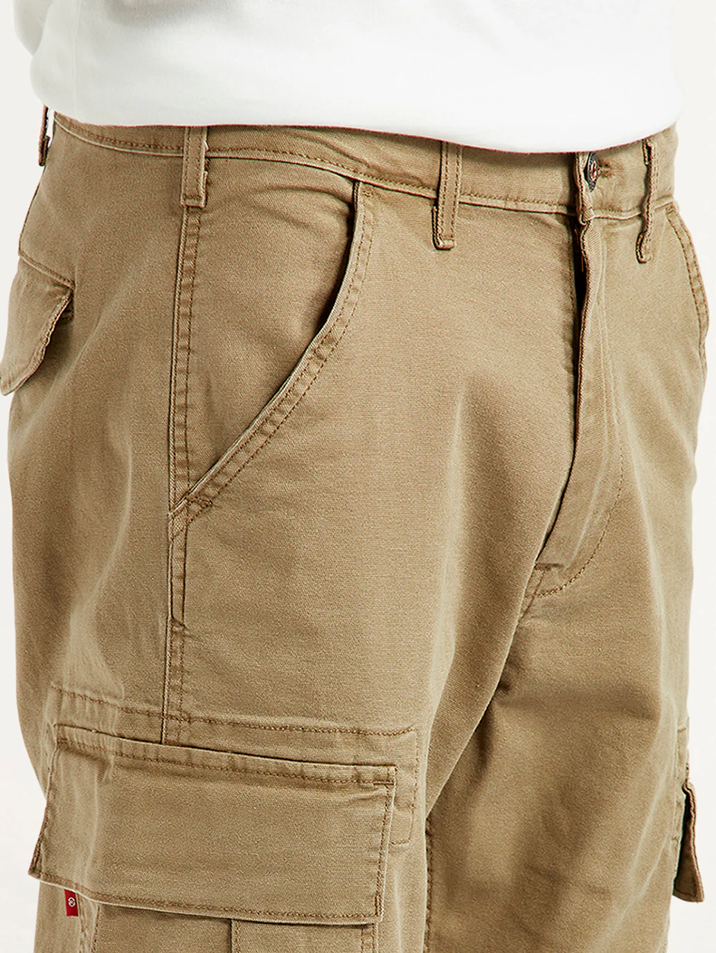 Men's Khaki Overdyed Tapered Fit Mid Rise Cargo Trousers - Image 5