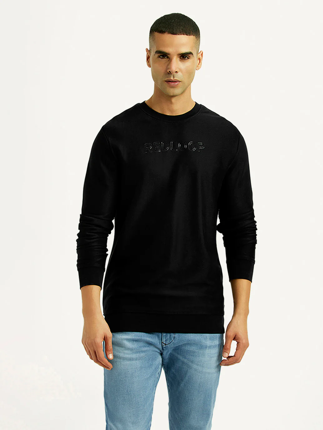 Men's Knitted Black Crew Neck Sweatshirt - Image 3