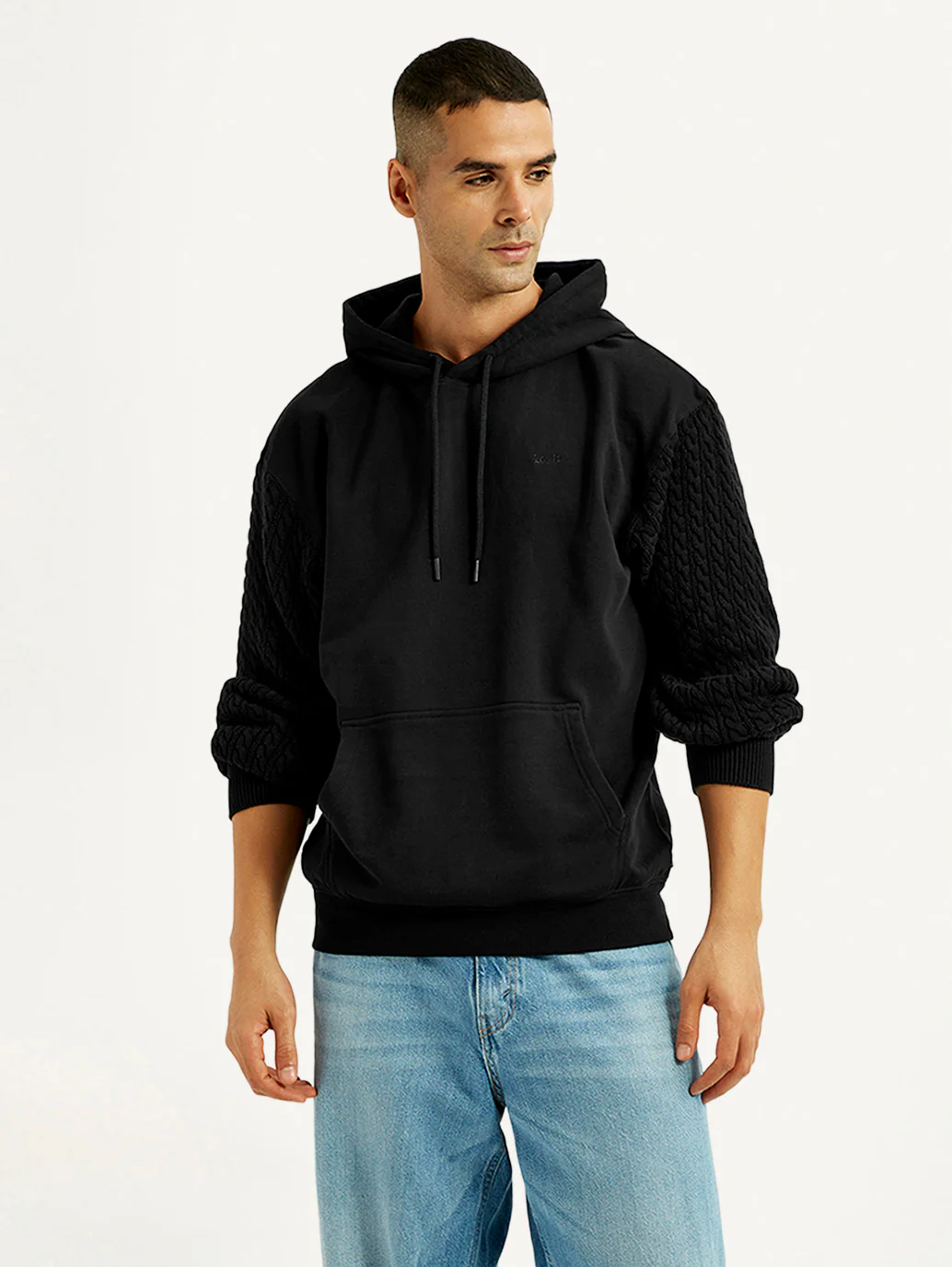 Men's Knitted Black Hooded Sweatshirt - Image 2